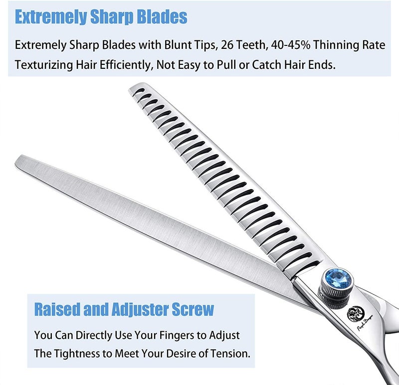 Purple Dragon 8.0" Left Handed Professional Pet/Dog Grooming Hair Cutting Scissors&Downward Curved Scissor &Chunker Shears with Bag - for Mancinism Pet Groomer or Family DIY - Image 4